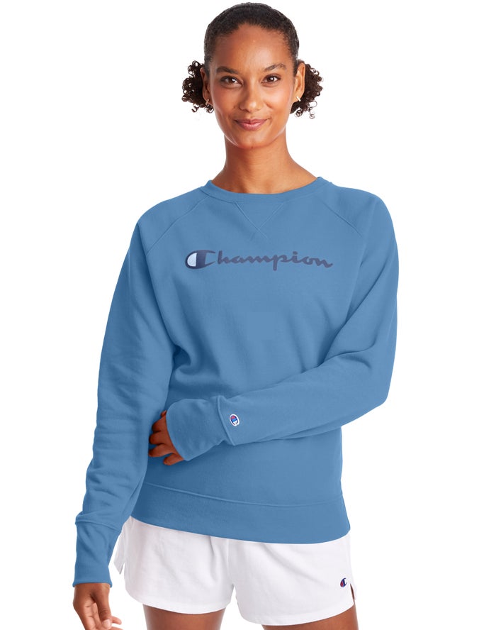 Hanorac Champion Powerblend Fleece Classic Crew Script Logo Dama Albastri - Romania DGLPSRY-19